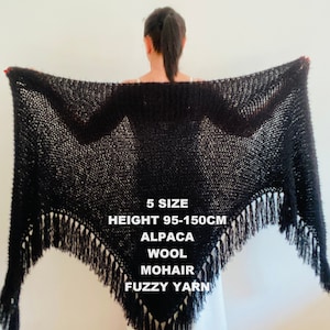 Black alpaca shawl fringe Bride fall winter wedding white bridal shawl, bridesmaid shoulder wrap Mohair triangle Anniversary gift 20