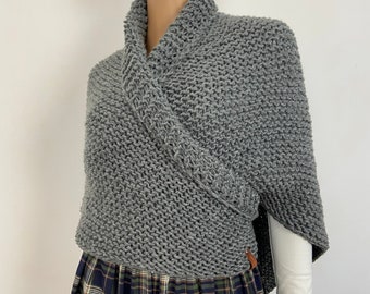 Gray Alpaca Inspired Outlander Shawl, Wool Claire Wrap, Plus Size Cosplay