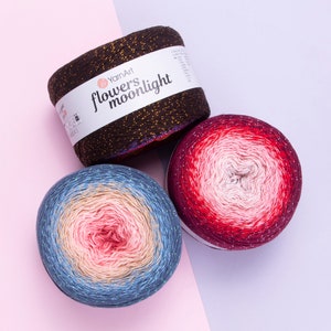 Yarn FLOWERS MOONLIGHT YarnArt Gradient 250 g 1000 meters Multicolor cotton yarn Rainbow crochet yarn Glitter Metallic Lurex Shiny yarn