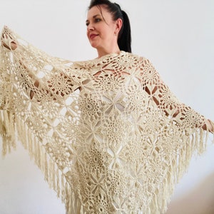 Beige shawl, lace shawl, bridal shawl, fall winter wedding fringed shawl evening wrap triangle bridesmaid wrap bride shawl shoulder cover 20