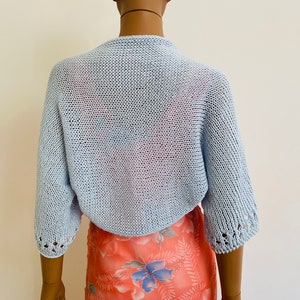 Turquoise Cotton Bolero Short Sleeves, Blue Beach Cover Up, Summer Shoulders Wrap Hand Crocheted, Crochet Loose Crop, Hand Knit Jacket image 9