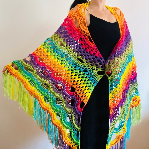 Blue poncho knit poncho fringe cape hippie poncho geometric poncho cape coat shops granny square poncho crochet poncho women vegan poncho