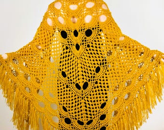 Mustard Lace Mohair Fringe Shawl, Bridal Wedding Wrap