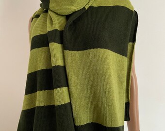 Dark Green Striped wool winter gradient scarf Large rectangular scarf women hand knit scarf warm designer oversized long scarf