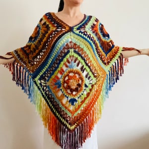 Beige Plus size Poncho Hood Women, Gray Hippie wool Shawl, Loose knit fringe vest, Hand knit triangle lace scarf Evening Wraps