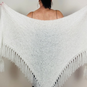 Chal de alpaca blanca con flecos, chal de lana beige grande para bodas y novias, chal formal para damas de honor.
