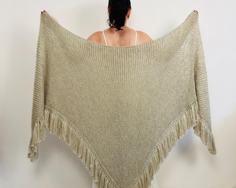 Sciarpa in alpaca beige con frange, stola da sposa color crema per la madre della sposa, abito da sposa invernale taglie forti
