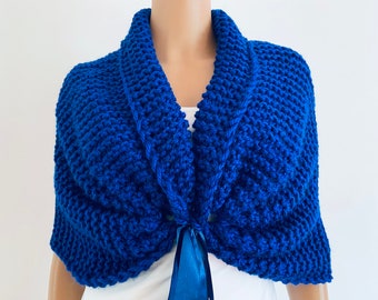 Royal blue wool bridal bolero shrug bride shawl communion winter wedding stole flower girl knit wrap wedding cape bridesmaid shawl