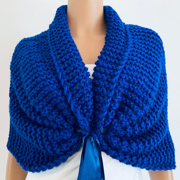 Royal blue wool bridal bolero shrug bride shawl communion winter wedding stole flower girl knit wrap wedding cape bridesmaid shawl