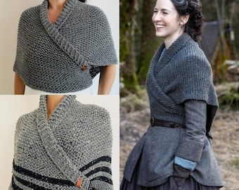 Outlander Claire alpaca shawl Gray warm wool shoulder wrap medieval scottish wedding fingerless gloves anniversary gifts fall winter cape 55