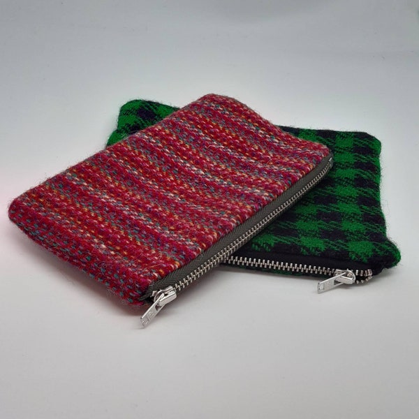 Scottish Handcrafted Purse, Harris Tweed, Rainbow Tweed, Green and Black Check Tweed, Pheasant and Floral linings, Handmade in Scotland.