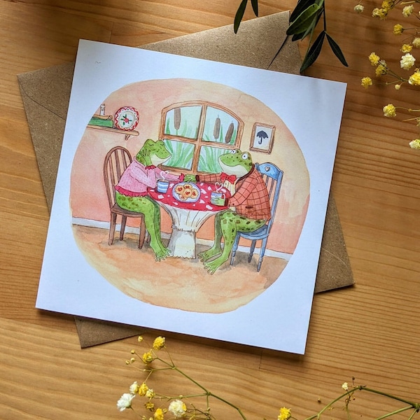 Frogs in Love Greeting Card |  Frogs Anniversary Card | Cute Valentines | Cosy Frogs | Frog Aesthetic Card
