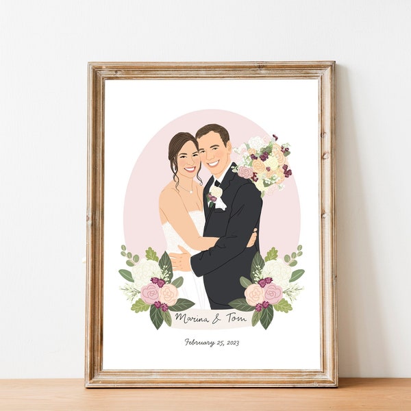 Couple Portrait, Custom illustration from photo, Wedding Illustration, Personalised family portrait, Engagement print, Anniversary gift