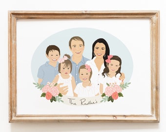 Custom Family Portrait, Illustrated family print, Family and Pet Painting, Couple Portrait, Digital File, Illustrated Portrait, Housewarming