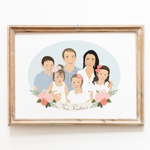 Ritratto di famiglia personalizzato, stampa di famiglia illustrata, dipinto di famiglia e animali domestici, ritratto di coppia, file digitale, ritratto illustrato, inaugurazione della casa
