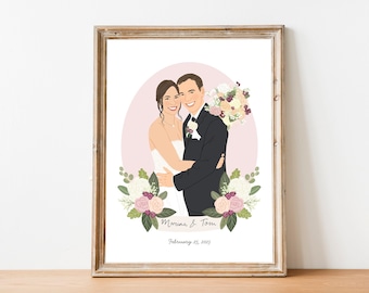 Couple Portrait, Custom illustration from photo, Wedding Illustration, Personalised family portrait, Engagement print, Anniversary gift