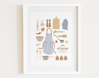 The Chef Print, Kitchen Art Print, Kitchen Illustration, Cooking Art, Kitchen Wall Art, Kitchen Decor, Chef Gift, Foodie Print