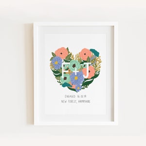 Personalised Wedding Print, Engagement Gift, Valentines Initials, Wedding Gift, Anniversary, Initials Heart, Wall Art
