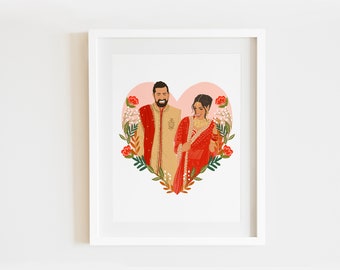 Aangepaste Valentijnsdag geschenk, gepersonaliseerd, paar portret, jubileum geschenk, op maat gemaakte bruiloft portret, illustratie, Art Print