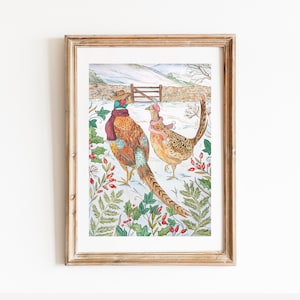 Fasan Druck, Fasan Aquarellmalerei, Natur Illustration, Landleben Dekor, britische Wildtiere, A4 Kunstdruck