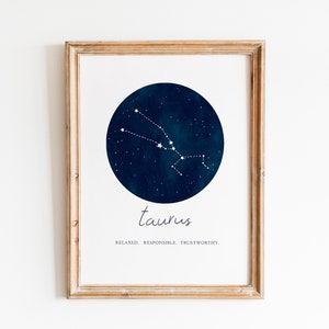 Impresión Tauro, Impresión De Signo Estelar, Arte Mural Zodiacal, Decoración Constelación, Decoración Mínima Del Hogar, Astrología, Rasgos del Horóscopo