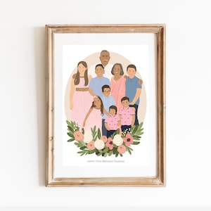 Custom Portrait, Personalised Family Painting from Photo, Digital Family Portrait, Digital file only, Father&#39;s Day Gift, Family Illustration