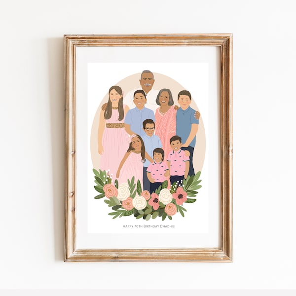 Custom Portrait, Personalised Family Painting from Photo, Digital Family Portrait, Digital file only, Father's Day Gift, Family Illustration