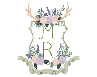 Crête de mariage personnalisée, illustration de mariage personnalisée, monogramme de mariage, logo de mariage, invitation de mariage, numérique seulement, cadeau de mariage