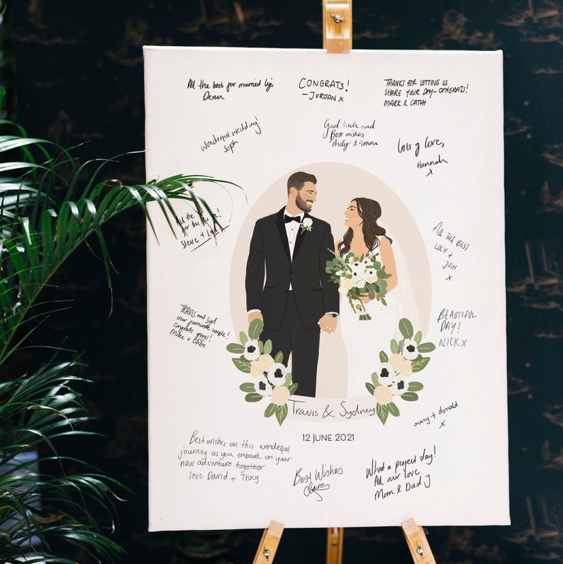 Illustrated Wedding Guest Book, Custom Wedding Guestbook Alternative with Personalised Portrait, Digital File Only image 3