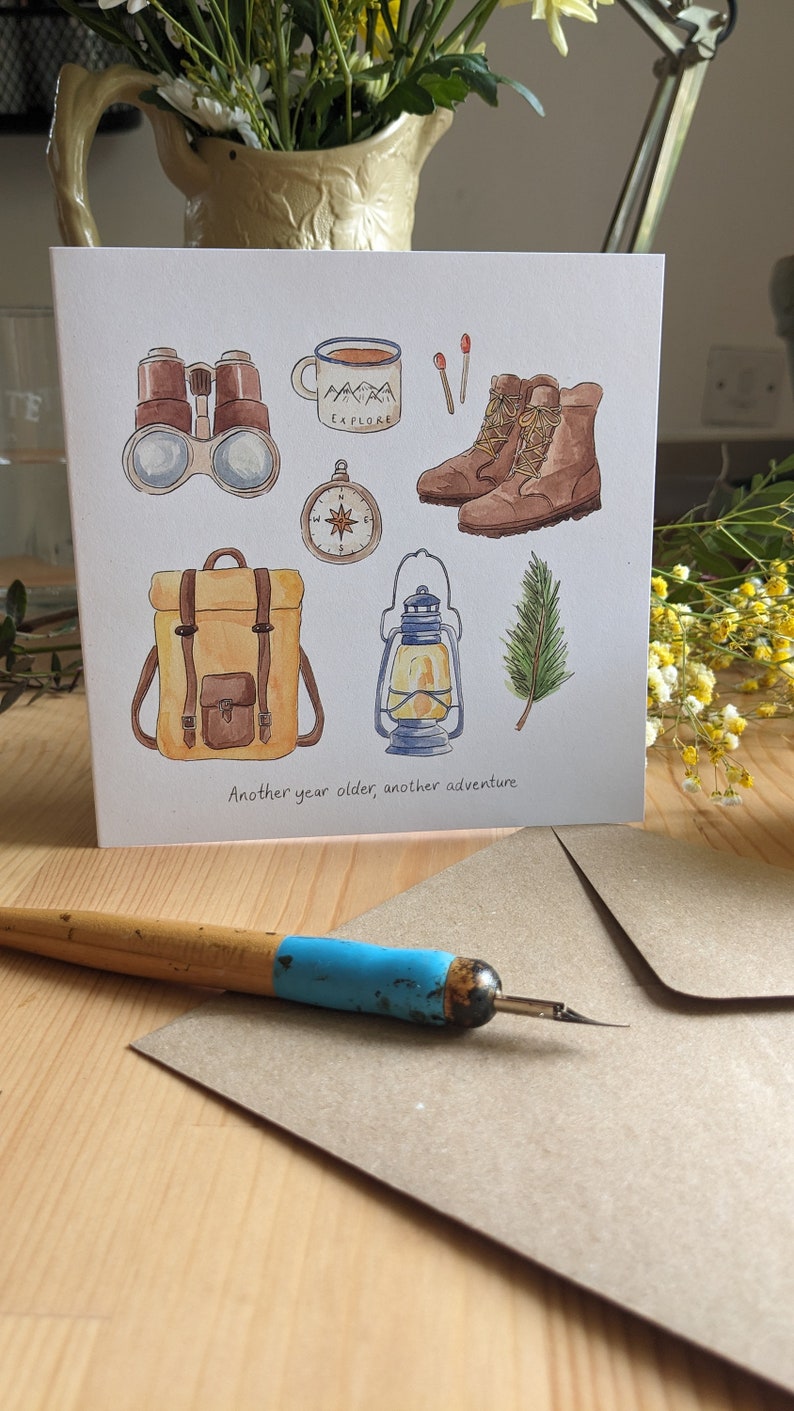Adventure birthday card Birthday card for him Outdoorsy Greetings Card Camping Into the Woods image 5