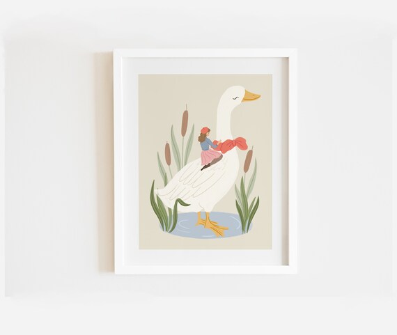 Mother Goose Art Print: Whimsical Nursery Decor (A4)