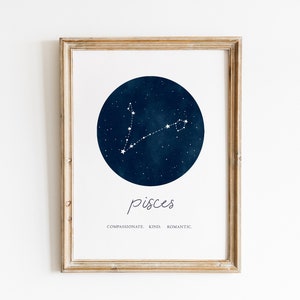 Pisces Print, Star sign Print, Zodiac Wall Art, Constellation Decor, Minimal Home Decor, Astrology, Horoscope Traits