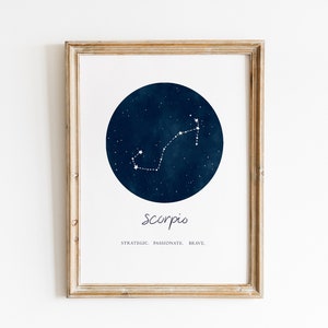 Scorpio Print, Star sign Print, Zodiac Wall Art, Constellation Decor, Minimal Home Decor, Astrology, Horoscope Traits