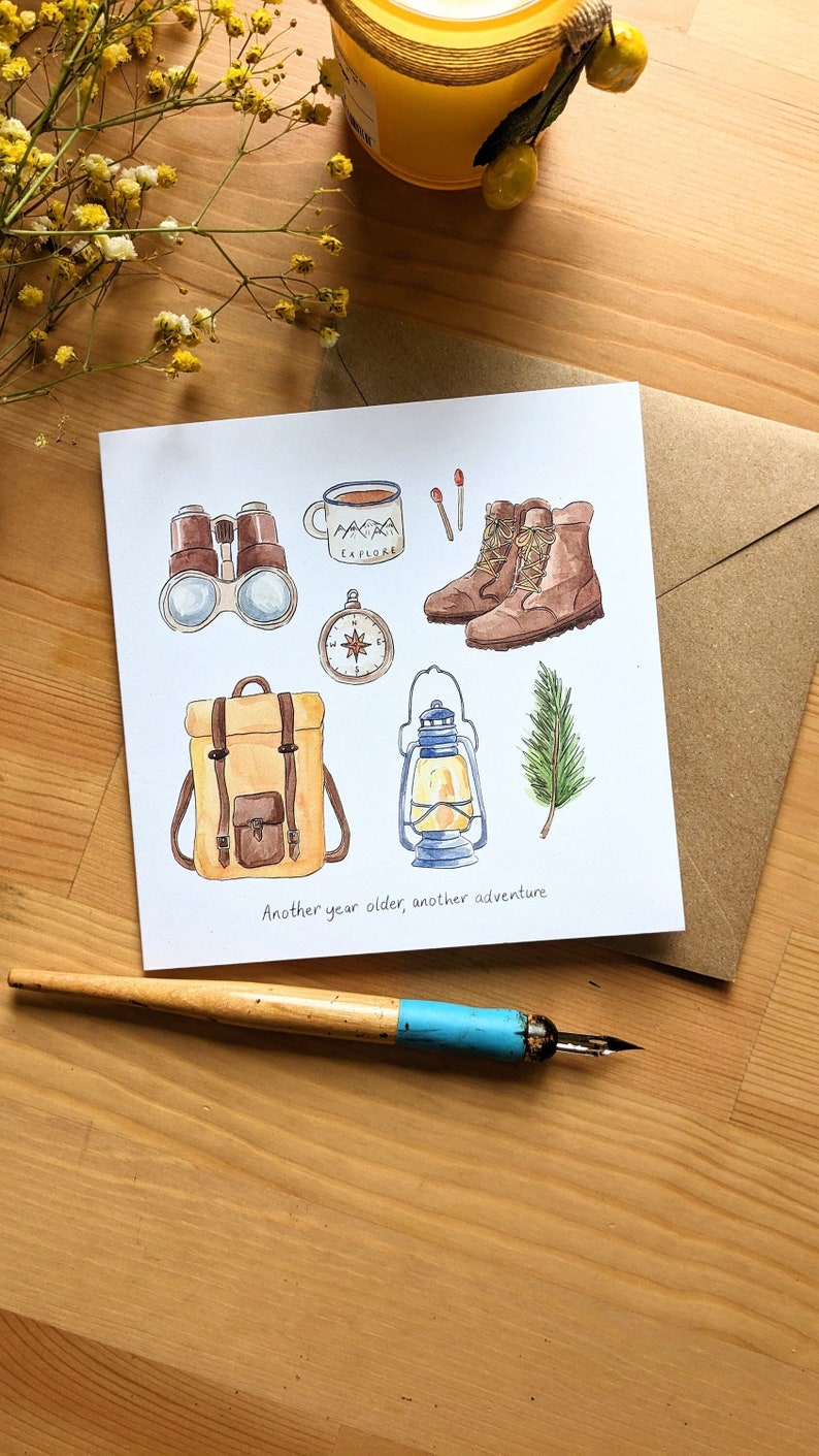 Adventure birthday card Birthday card for him Outdoorsy Greetings Card Camping Into the Woods image 1