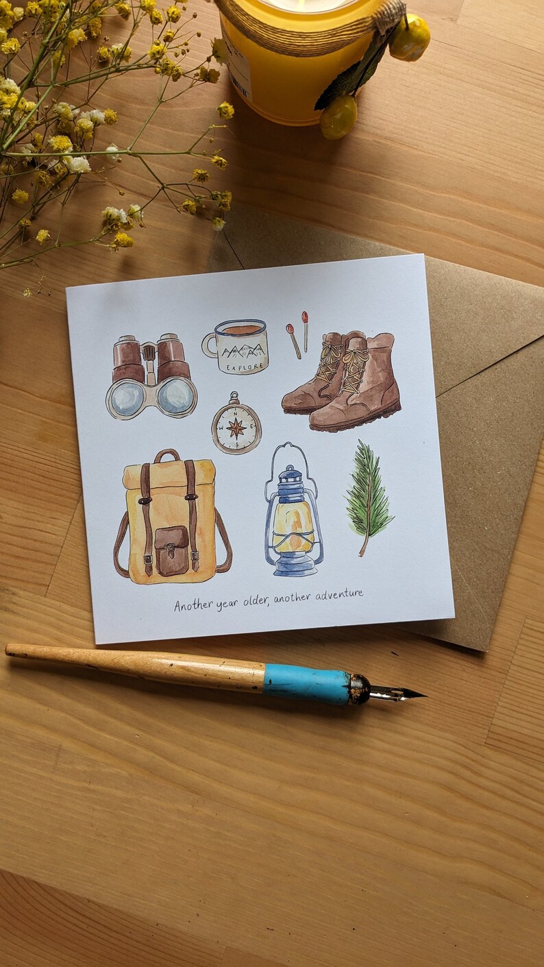 Adventure birthday card Birthday card for him Outdoorsy Greetings Card Camping Into the Woods image 2