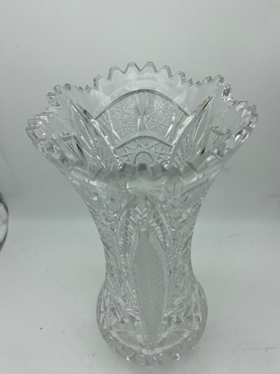 Stunning Vintage Heavy Lead Crystal Vase Sawtooth Mouth 10 Etsy