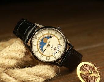Reloj soviético, Reloj de cuarzo LUCH Calendario de fases lunares reales, Reloj de fases lunares, Calendario de fases lunares, Reloj lunar