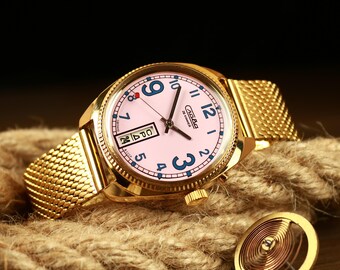 Slava soviético California Watermelon Pink, Slava rosa, Reloj de pulsera mecánico, Reloj vintage soviético, Reloj de colección