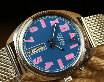 Slava soviético California Watermelon Pink, Slava rosa, Reloj de pulsera mecánico, Reloj vintage soviético, Reloj de colección