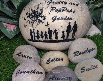 7in Grandma Garden Rock 3in Name Stones Add Kids Custom Order Carved namesake family engraved rocks garden stones etched rock etched Gift