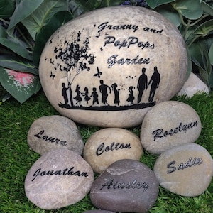 7in Grandma Garden Rock 3in Name Stones Add Kids Custom Order Carved namesake family engraved rocks garden stones etched rock etched Gift