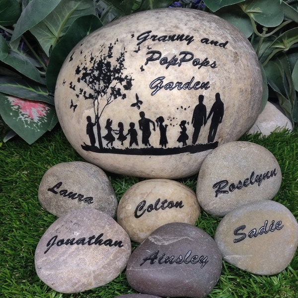 7in Grandma Garden Rock 3in Name Stones Add Kids Custom Order Carved namesake family engraved rocks garden stones etched rock etched Gift