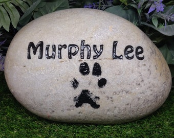 Paw Print footprint Birth Death Any Memory Or Thought Added River Rock Every Stone Custom Order Made In USA Engraved Garden Etched Etching