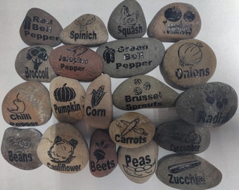 Vegetable Marker Label Planting Plot Row Tags Stakes Mark Plant Stones Garden River Rocks Custom Order name stone engraved etched rock etch