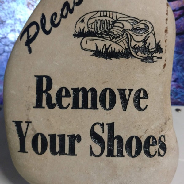 Please Remove your Shoes Stones Garden Rocks Custom To Order Carved Names namesake family name stone engraved garden etched rock etch