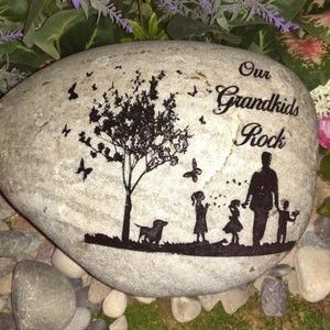 Our Grandkids Grandma Garden Rock Add Kids Custom To Order Carved namesake family stone engraved rocks garden stones etched rock etched Etch