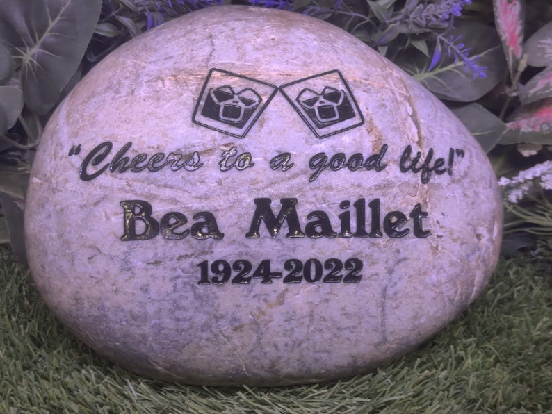 Planted to celebrate a life well lived Real Stone River Rocks Memorial Stones Memorial Marker Funeral Gift Outdoor Memorial Engraved Garden image 5