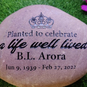 Planted to celebrate a life well lived Real Stone River Rocks Memorial Stones Memorial Marker Funeral Gift Outdoor Memorial Engraved Garden image 2