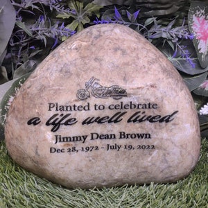 Planted to celebrate a life well lived Real Stone River Rocks Memorial Stones Memorial Marker Funeral Gift Outdoor Memorial Engraved Garden image 4