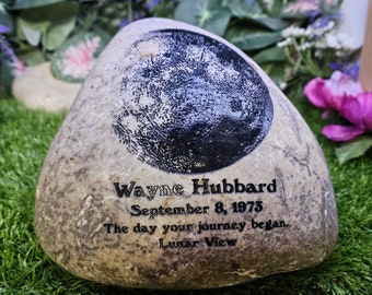 Moon Phase Lunar Date In Time Wedding Gift Couple, Stones River Rocks Carved Namesake Family Name Date Stone Engraved Garden Etched Etching